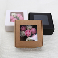 Boîte cadeau carrée pliable en papier kraft avec fenêtre transparente pour savon artisanal, bonbons de mariage, bijoux, emballage de fêtes