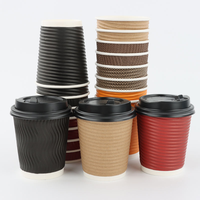 Gobelet en papier ondulé jetable avec couvercle et paille – Écologique pour café, jus, milkshake, fêtes, à emporter, pique-niques