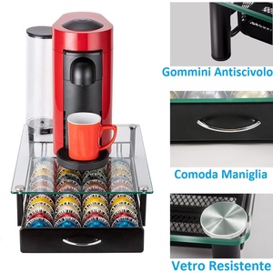 Tiroir de rangement pour dosettes de café, support en métal et verre pour 40 capsules, pour machine à café avec pieds - Product Image 4