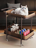 Table d'appoint moderne en cuir avec roulettes, table d'appoint mobile avec rangement, meuble de salon de luxe léger