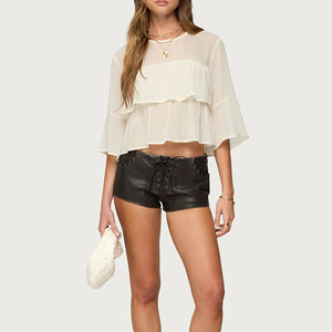 RNSHANGER Camicette Estive <span class=keywords><strong>da</strong></span> Donna Casual con Collo Tondo, Vestibilità Ampia, Top <span class=keywords><strong>da</strong></span> Festa, Camicette con Maniche a 3/4 e Volant, <span class=keywords><strong>Eleganti</strong></span> Camicie <span class=keywords><strong>da</strong></span> <span class=keywords><strong>Sera</strong></span> per Signore - Product Image 3