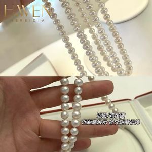 שרשרת פנינים עגולות לבנות מים מתוקים, ברק גבוה, 2-12 מ\\\"מ, איכות 3-6A, כסף טהור 925, תכשיט קלאסי - Product Image 5