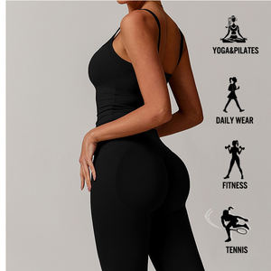 하이 퀄리티 브러시 패브릭 탱크 탑 내장 브래지어 높은 지원 스포츠 브라 끈이 요가 여성 운동 피트니스 민소매 탑 - Product Image 2