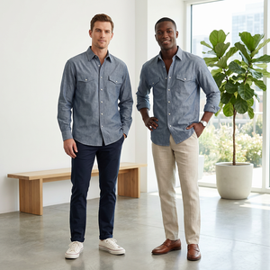 Camicie Oversize da Uomo con Stampa Mixed Emotion, Camicie Casual in Chambray Stile Western a Maniche Lunghe, Top a Vestibilità Ampia Collezione Streetwear - Product Image 1