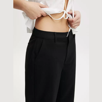 Pantalon Gaucho Noir Taille Haute pour Femme, Coupe Large, Longueur Mi-Mollet, Culotte Décontractée pour le Bureau