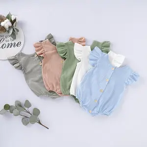 Boho 아기 옷 2024 여름 부티크 신생아 아기 소녀 장난 꾸러기 빈 Onesie 옷 귀여운 일반 아기 린넨 버블 장난 꾸러기