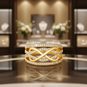 Anillo de cóctel Infinity chapado en oro con piedras creadas en laboratorio y engaste pavé para mujer, joyería de moda glamurosa para boda y compromiso H340 - Product Image 2