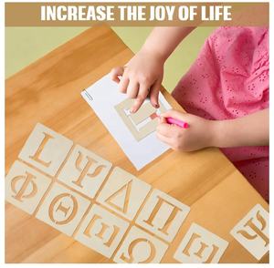 24 Pcs Pochoirs Alphabet Grec Lettres Grecques en <span class=keywords><strong>Bois</strong></span> Peinture Lettres Grecques <span class=keywords><strong>pour</strong></span> Palettes de Graduation - Product Image 3