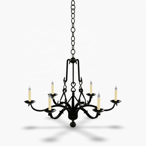 American Vintage Antique Villa Bougie Pendentif Lumières Forgeage Marteau Rustique <span class=keywords><strong>Fer</strong></span> Forgé Vieilli Allegra <span class=keywords><strong>Grand</strong></span> <span class=keywords><strong>Lustre</strong></span> à Deux Niveaux - Product Image 4