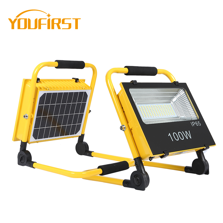 Alta calidad todo en uno integrada ip65100watt solar recargable llevó la lámpara de inundación
