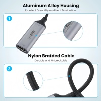 Carte d'enregistrement de capture vidéo compacte 4K HDMI vers 1080P USB-A/USB-C adaptée aux réunions de streaming vidéo de jeu et à l'enregistrement TV