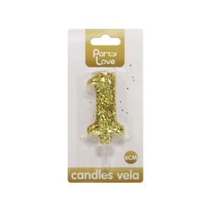 Velas Decorativas para Fiestas, Número 1, con Purpurina Dorada, 6 cm, Decoración para Pastel de Cumpleaños - Product Image 1