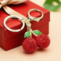 Glinsterende strass-kersensleutelhanger Glanzend kristal Fruit Schattig legering verguld persoonlijk cadeau voor dames meisjes