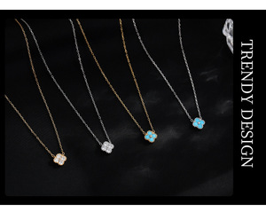 Collar de Plata de Ley 925 con baño de Rodio, con Delicado Trébol de Cuatro Hojas y Circonita, Joyería de Moda para Mujer, Ideal para Bodas - Product Image 2