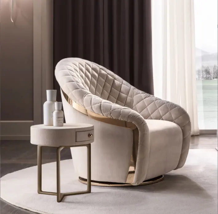 Luxury Modern Single Sofa Chair Studio Cafe Bar Lazy Sofa Swivel Tufted Velvet Chairs For Living Room