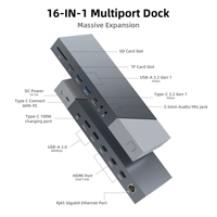Base de Conexión USB C 16 en 1 con Triple Pantalla, 3 HDMI 4K, 100W PD, Ethernet Gigabit, Lector de Tarjetas SD y TF para MacBook y Laptops Windows