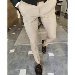 Tek parça pantolon son moda erkek Slim Fit pantolon bej donanma gri resmi pantolon erkek takım elbise pantolon tasarım sigara pantolon