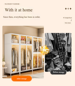 Armoire de chambre à coucher en fer forgé à usage domestique armoire de rangement anti-poussière <span class=keywords><strong>location</strong></span> appartement porte-vêtements placard bébé pour enfants - Product Image 3