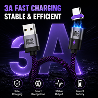 Câble USB A vers USB C magnétique SIKAI 3A, cordon de charge rapide tressé en nylon avec embout Type C détachable pour téléphone et manette