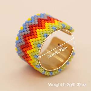Bijoux faits à la main tendance, style bohème, perles Miyuki colorées, motif géométrique, bague ajustable pour femmes - Product Image 6