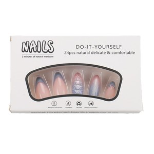 Uñas Postizas de 24 Piezas, Color Rosa y Azul Degradado, con Perlas 3D en Relieve, Diseño de Ondas, Estilo Francés, con Herramientas - Product Image 5