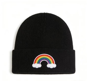 Bonnet en tricot personnalisé avec broderie arc-en-ciel, unisexe, chaud, côtelé, à revers, pour homme et femme - Product Image 2