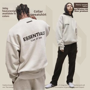 Sudadera de cuello redondo ESSENTIALS de nuevo estilo, de doble hilo, estilo urbano, forrada, holgada, con estampado de letras en la espalda y logotipo en el <span class=keywords><strong>pecho</strong></span> izquierdo. - Product Image 1