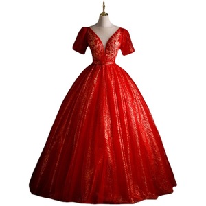 Claret Vocal Performance Dress Women Stage Costume Formal Evening Gown Adult Polyester Fabric Tutu Skirt Solo Performance Wear - Product Image 5