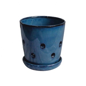 Vasi per Piante da Vivaio Smaltati Blu per Orchidee <span class=keywords><strong>con</strong></span> Sottovaso in Offerta - Product Image 2