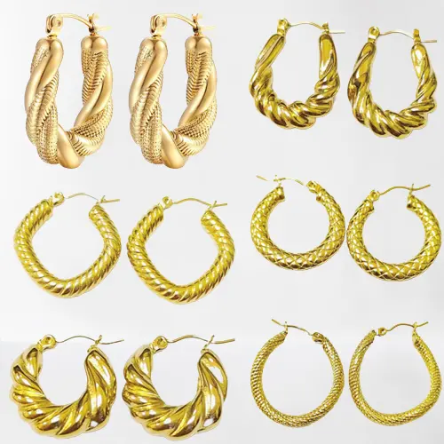 Anting-anting lingkaran bergaya dan elegan baja tahan karat berlapis emas 18k anting-anting perhiasan hipoalergenik kualitas tinggi yang indah