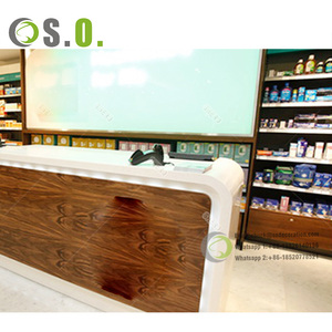 Custom Wood Medical <b>Shelves</b> Store Interior Display <b>Racks</b> Hospital Furniture Pharmacy Shop Counter Design for Pharmacy - Product Image 5