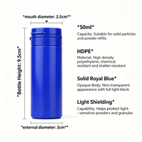 Bouteille en plastique HDPE opaque de 50 ml avec bouchon inviolable à déchirer, conteneur vide anti-lumière pour échantillons de poudre solide et sous-conditionnement