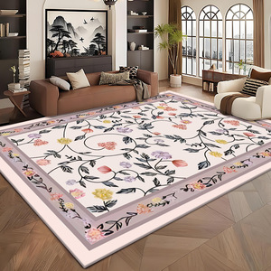 พรมสไตล์จีนรูปสี่เหลี่ยมผืนผ้าลายพืชและดอกไม้ ทนต่อคราบสกปรก เหมาะสำหรับห้องนั่งเล่น ห้องนอน ห้องทำงาน พรมปูพื้นบ้าน - Product Image 5