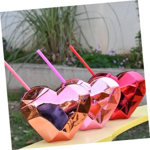 كوب حب مطلي بالكهرباء على شكل قلب جدار واحد بسعر الجملة كوب شرب مع ماصة ليوم عيد الحب - Product Image 4