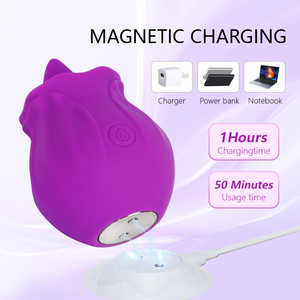 Vibratore a Forma di Rosa in Silicone con Lingua Realistica per Stimolazione Clitoridea e dei Capezzoli, Giocattolo Sessuale per Donne - Product Image 4