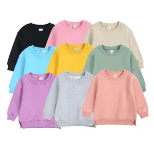 Kid's Blank Terry Sweatshirts Toddler Baby Solid Color Pullover Fashion Girls Round Collar Fleece
