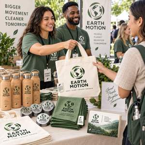 Kit Ecológico para Eventos Earth Motion con Logotipo Personalizado, Insignia Metálica, Botella de Corcho, Bolsa Reciclada, Toalla y Tarjeta de Papel - Product Image 3