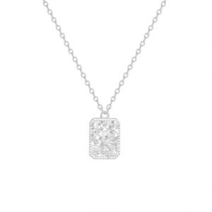Collar con Colgante Rectangular de Plata de Ley 925 con Diseño Delicado Dylam, Bañado en Oro de 14K y Rodio, con Circonita Cúbica 5A y Superficie con Efecto Hielo Triturado - Product Image 1