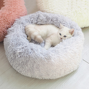 Kunst pelz Bequemes wasch bares super weiches Donut-Bett für große Haustier katzen Brown Round Custom ized Fluffy Plüsch Hund Anti-Angst-Bett - Product Image 6