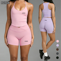 Soutien-gorge de sport pour femme à col halter et décolleté en V, débardeur ajusté dos nageur, doux et extensible pour la gym, le yoga et le fitness, logo personnalisé