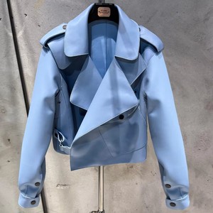 Chaqueta de Cuero de Piel de Oveja Auténtica de Lujo para Mujer, Chaqueta Corta con Solapa Grande Estilo Motero - Product Image 1