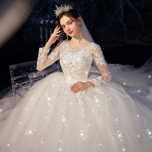 Summer Wedding Dress 2026 New Arrival Long Sleeve Mori Girl Style Dreamy Starry Sky Simple Popular Long Train Empire Waist - Product Image 1
