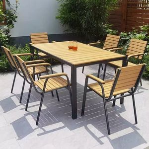 Vente en gros Table en bois plastique tout aluminium résistant à la corrosion tous temps Meubles de patio extérieur Ensemble table et chaises de jardin - Product Image 2