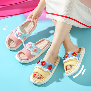 Pantofole di lino per le donne in fuga stile principessa silenziose antiscivolo simpatiche pantofole - Product Image 4