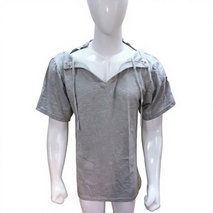 T-shirts décontractés unisexe à manches courtes en jersey uni 100 % coton 220 g, à double accès des deux côtés, pour post-chirurgie et réadaptation, avec boutons-pression - Product Image 1