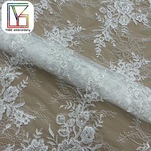 Chất Lượng Cô Dâu Thêu Dây Ren Vải Hạt Sequins Thêu Vải Tuyn Ren Pháp Chantilly Ren Vải Cho Váy Cưới - Product Image 6