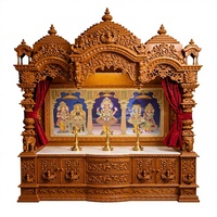 Temple en bois de Sagwan fait main pour salle de prière, Mandir Swaminarayan en teck doré pour la maison, unité de temple BAPS avec base de rangement