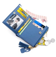 Dompet Wanita Liontin Kelinci Rumbai Pendek Mewah Klasik Clutch Jahitan Tiga Warna Tempat Kartu Kredit Dompet Wanita Koin