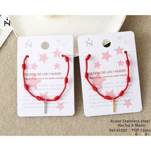 Braccialetto con 7 nodi in acciaio inossidabile e filo rosso fatto a mano per protezione - Product Image 1