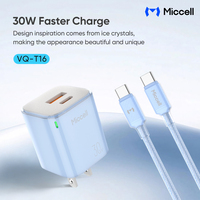 Chargeur mural Miccell Safe 30W GaN avec contrôle intelligent de la température, adaptateur USB C pour une utilisation quotidienne en extérieur, iPhone Android